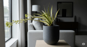 日当たりの悪い室内で、光を求めて徒長してしまったアガベ。植物育成ライトが必要となる典型的な状況を分かりやすく示している。