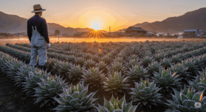 記事で解説された管理術によって育て上げられた、厳つく美しい鋸歯を持つアガベ・チタノタのコレクション。それを満足そうに眺める栽培家の姿が、育成の成功と喜びを物語っている。