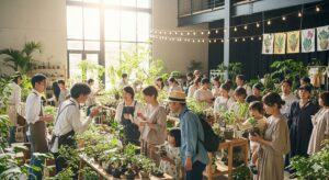 多くの植物愛好家で賑わうイベントの様子。エルプラさんが目指す、人と人が繋がり、笑顔が生まれる温かい植物コミュニティを象徴する一枚。