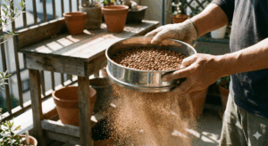 塊根植物 土作り 微塵抜き フルイにかける作業 赤玉土の粉を取り除く